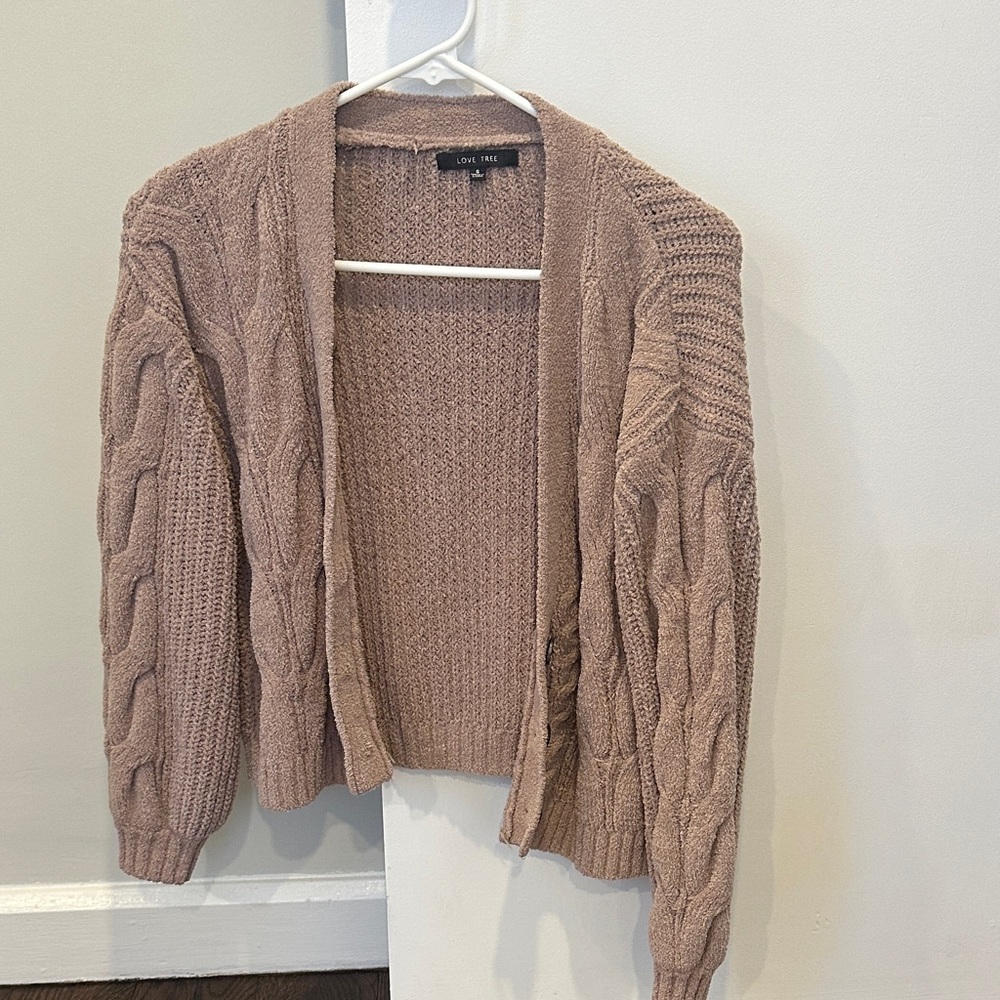 Beige Cable Knit Cardigan